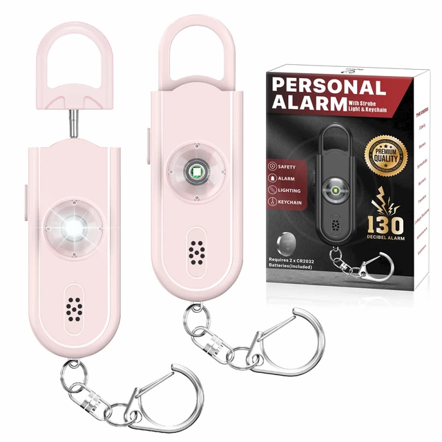 Main image of Personal Safety Alarm Keychain for Women 2PCS -130 dB Loud Siren with SOS Strobe Light, Flashlight, Double Speakers, Safe Defense Key Chain for Girls Kids Elders Emergency Call