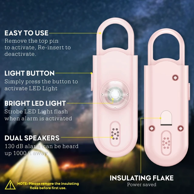 Alt view image 3 of 7 - Personal Safety Alarm Keychain for Women 2PCS -130 dB Loud Siren with SOS Strobe Light, Flashlight, Double Speakers, Safe Defense Key Chain for Girls Kids Elders Emergency Call