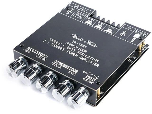 Main image of ZK-TB21 100W+100W 2.1 Channel Bluetooth-Compatible Amplifier Board 200W HiFi Subwoofer Audio AMP with Treble and Bass Control BT 5.0 AUX Inputs DC9-24V for DIY Speakers AMP