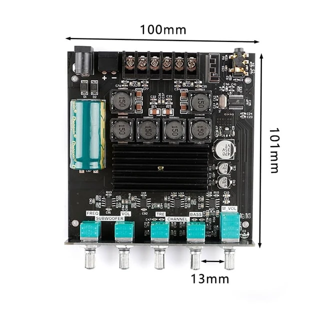 Alt view image 2 of 4 - ZK-TB21 100W+100W 2.1 Channel Bluetooth-Compatible Amplifier Board 200W HiFi Subwoofer Audio AMP with Treble and Bass Control BT 5.0 AUX Inputs DC9-24V for DIY Speakers AMP
