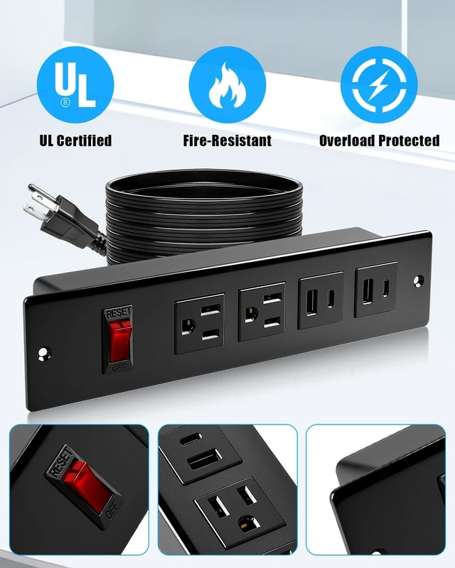 Alt view image 6 of 7 - In Drawer Charging Station with USB C PD 20W, USB-A QC, AC Outlets Hidden Drawer Power Hub With Fast USB Charging, AC Outlets And Cable Management For Clean Kitchen, Bathroom And Office Spaces