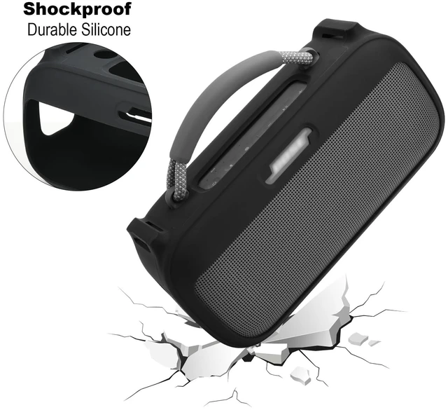 Alt view image 2 of 7 - Silicone Case for New Bose SoundLink Max Portable Speaker, Travel Carrying Case Protective Replacement Case with Shoulder Strap Charging Port Cover (Black)