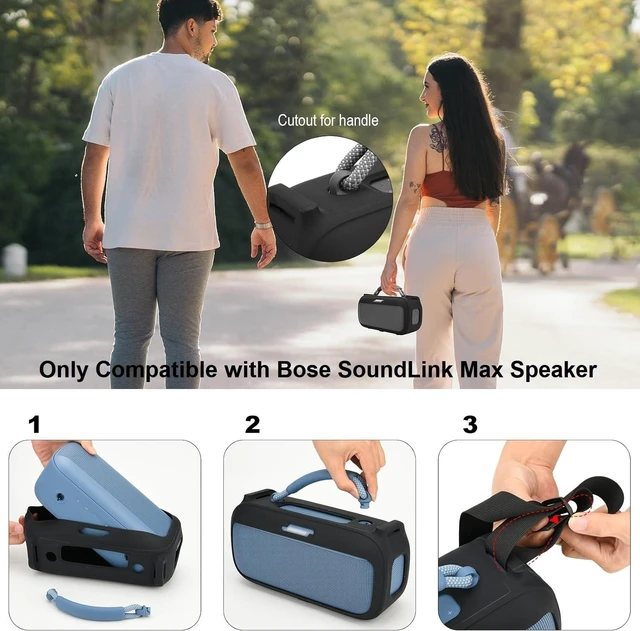 Alt view image 6 of 7 - Silicone Case for New Bose SoundLink Max Portable Speaker, Travel Carrying Case Protective Replacement Case with Shoulder Strap Charging Port Cover (Black)