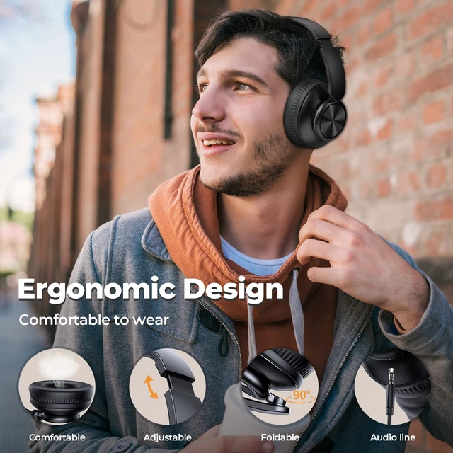 Alt view image 4 of 7 - V8 Wireless Bluetooth Headphones Over Ear, 80 Hours Playtime Wireless Headphones with Deep Bass,Lightweight Foldable Earphones Built-in Mic,HiFi Stereo Sound for Travel Work Laptop PC Cellphone