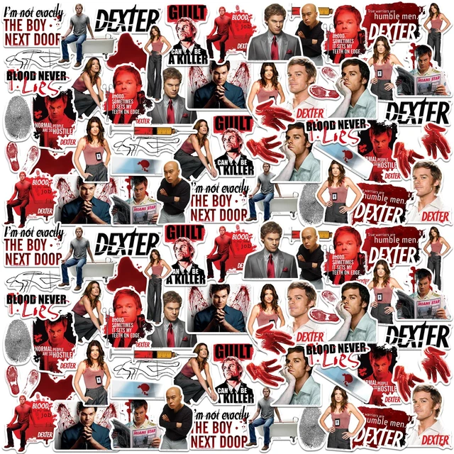 Main image of Dexter 100 Sticker Pack Waterproof Vinyl Decals Officially Licensed Dexter Stickers Great for Water Bottles, Skateboards, Luggage, Laptops, Bumpers & Cars