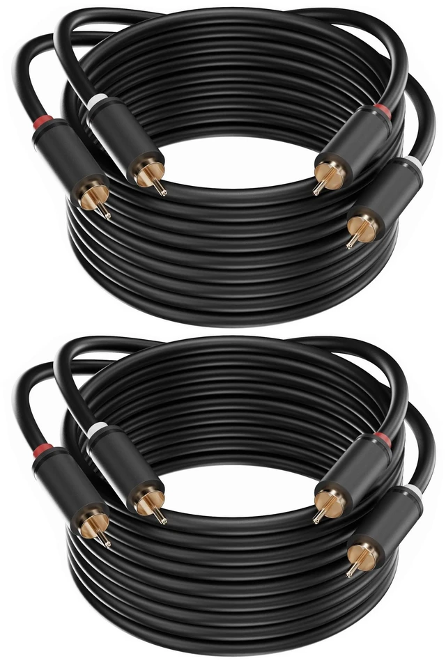 Main image of RCA Cable 16FT, Black, 2Pack, 2 RCA Male to 2 RCA Male Stereo Audio Cable for Home Theater, HDTV, Gaming Consoles, Hi-Fi Systems, 26 AWG Oxygen Free Tinned Copper Wire, PVC Jacket