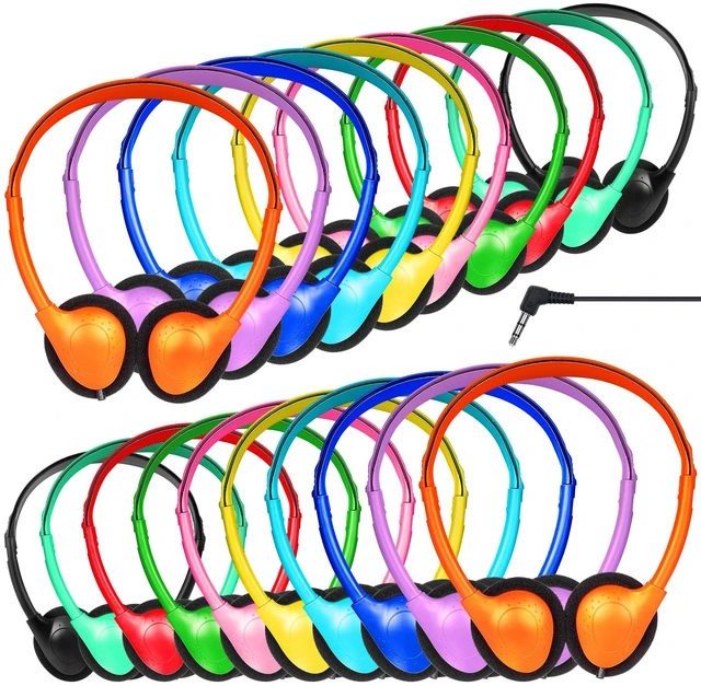 Main image of 20 Pack Bulk Headphones for Classroom 3.5mm Wired On Ear Kids Headphones for School Museum Library, Work with PC Pad Laptop Mixed Colors