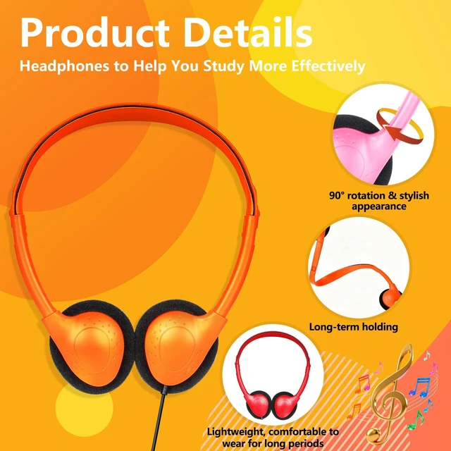 Alt view image 2 of 7 - 20 Pack Bulk Headphones for Classroom 3.5mm Wired On Ear Kids Headphones for School Museum Library, Work with PC Pad Laptop Mixed Colors