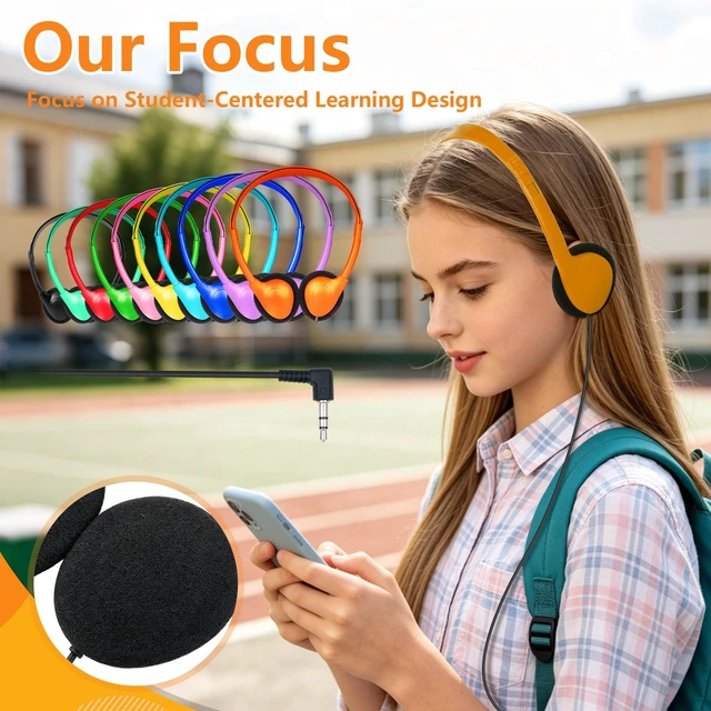Alt view image 3 of 7 - 20 Pack Bulk Headphones for Classroom 3.5mm Wired On Ear Kids Headphones for School Museum Library, Work with PC Pad Laptop Mixed Colors