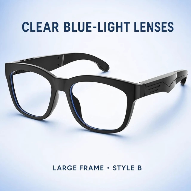 Alt view image 2 of 7 - Bluetooth Audio Glasses, Blue Light Lenses, Large Black Frame