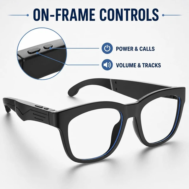 Alt view image 4 of 7 - Bluetooth Audio Glasses, Blue Light Lenses, Large Black Frame