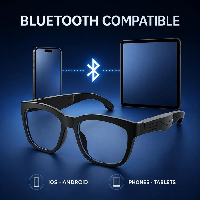 Alt view image 5 of 7 - Bluetooth Audio Glasses, Blue Light Lenses, Large Black Frame