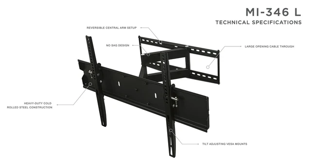 Alt view image 4 of 7 - Full Motion TV Wall Mount, 17.3" Arm, 110 lbs Extending swivel arm fits 32 to 65 inch screens, VESA compatible 400x400 and 600x400