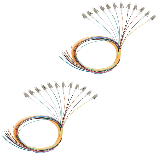 Main image of 12-Strand LC OM1 Multimode Pigtail 1.2m, 2-Pack 12F LC OM1 multimode pigtails, 1.2m (47.24in). 62.5/125um, low insertion loss. For FTTH, data centers, and network patching