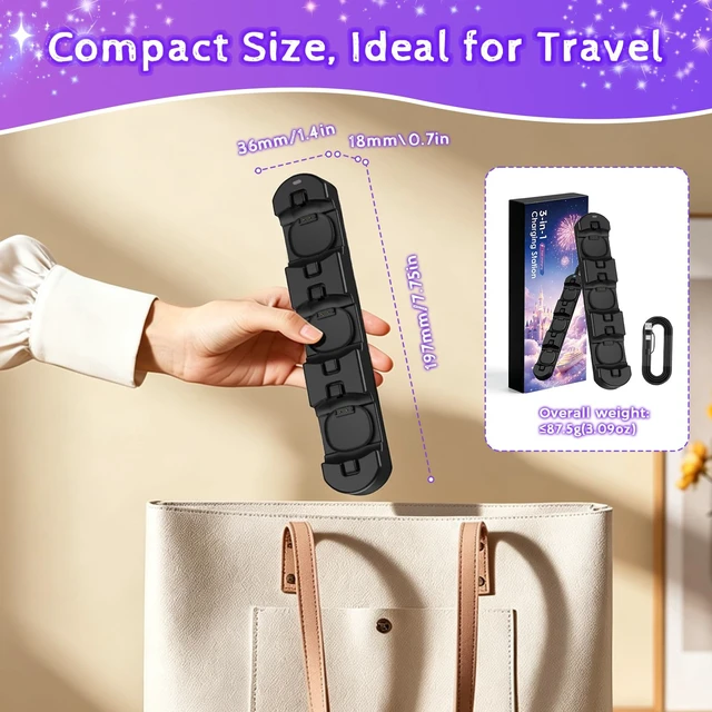 Alt view image 5 of 7 - 3-in-1 Charging Station for MagicBand+ Magic Band Plus, Fast Charge Hub 60-Min Fast Charging for 3 Bands, Click-to-Lock Secure Design, USB-C Travel Hub for Disney Land/Disney World Families