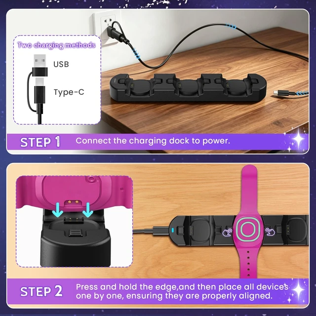 Alt view image 6 of 7 - 3-in-1 Charging Station for MagicBand+ Magic Band Plus, Fast Charge Hub 60-Min Fast Charging for 3 Bands, Click-to-Lock Secure Design, USB-C Travel Hub for Disney Land/Disney World Families