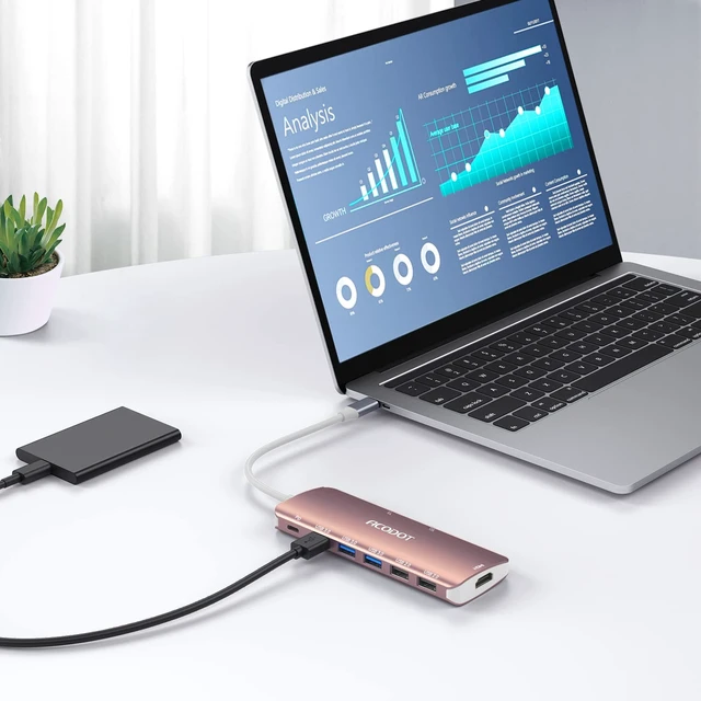 Alt view image 7 of 7 - USB C Hub, 9-in-1 Multi-Port USB Adapter, 4K@60Hz HDMI, 100W Max PD, 3 USB3.0(5Gbps) + 2 USB2.0 Data Ports, SD/TF Card Reader for MacBook, iPad Pro, Dell, HP, Lenovo, Windows Laptop, Rose Gold