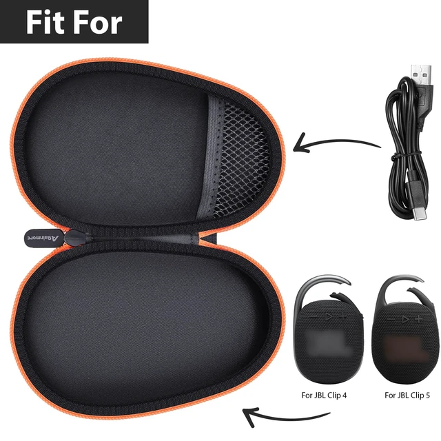 Alt view image 2 of 7 - Protective Case Cover Bag for JBL Clip 5/4 Bluetooth Speaker, Portable Speakers Carrying Storage Organizer with Carabiner for Charger & Cable (Black)