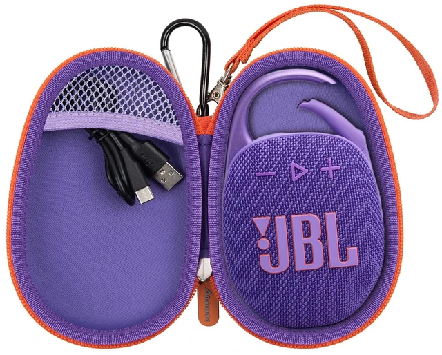 Main image of Carrying Case for JBL Clip 5 and for JBL Clip 4 Speaker Shock-Absorbing Shell, Mesh Pocket, Carabiner and Wrist Strap Keep Speaker Gear Protected and Ready to Go, Purple, Case Only