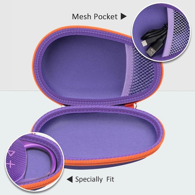 Alt view image 5 of 7 - Carrying Case for JBL Clip 5 and for JBL Clip 4 Speaker Shock-Absorbing Shell, Mesh Pocket, Carabiner and Wrist Strap Keep Speaker Gear Protected and Ready to Go, Purple, Case Only