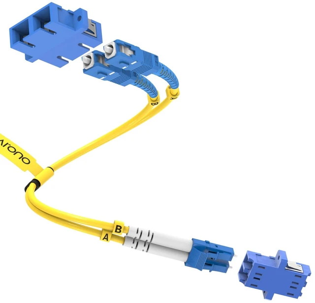 Main image of 0.7 ft LC - SC UPC Adapter Cable SM 9/125 Duplex with Converter Dongle Singlemode 9/125 LC to SCDuplex Fiber Optic Adapter Type Cable UPC Polished OFNR Jacket Low Insertion Loss