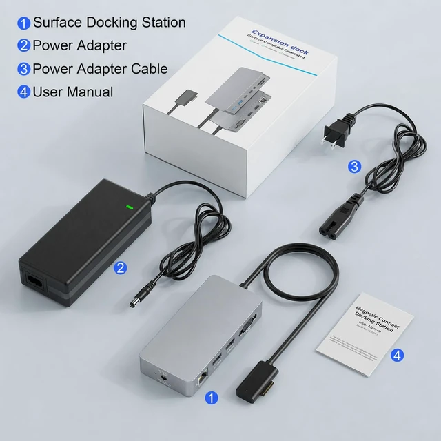 Alt view image 7 of 7 - Surface Docking Station, Triple Display with Dual 4K HDMI & VGA Power Adapter Included, Compatible with Microsoft Surface Pro 11/10/9/8/X/7+/7/6/5/4/3, Laptop 7/6/5/4/3/2/1, Go/Book