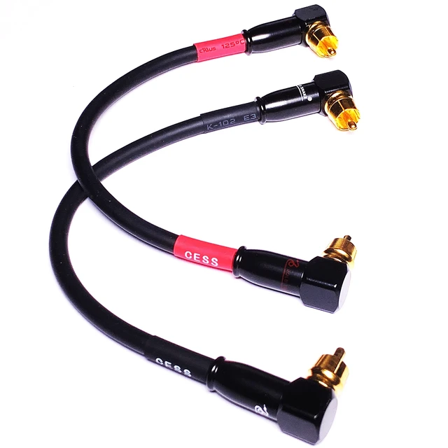 Alt view image 2 of 4 - Right-Angle RCA Male to Male Cable, 2-Pack (1 Foot) Right-angle plug design for compact preamp connections