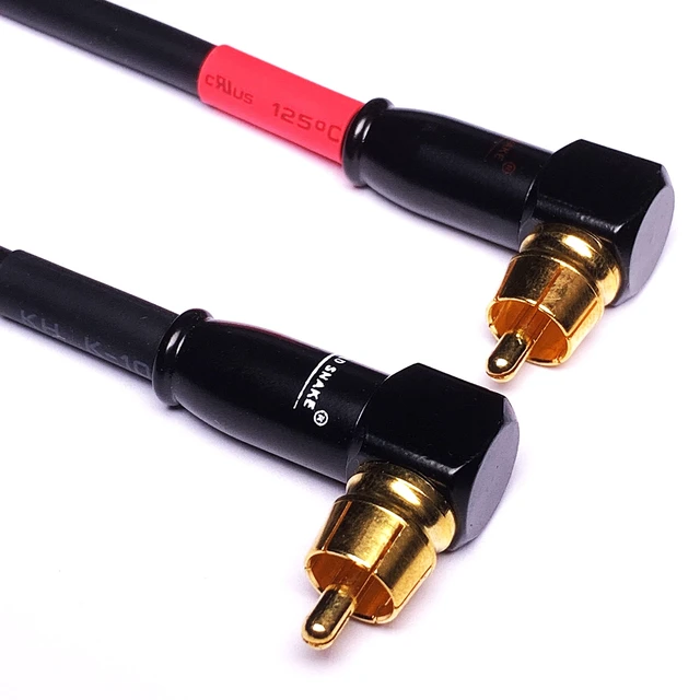 Alt view image 4 of 4 - Right-Angle RCA Male to Male Cable, 2-Pack (1 Foot) Right-angle plug design for compact preamp connections