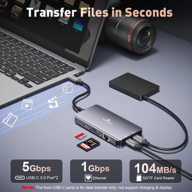 Alt view image 4 of 7 - USB C Docking Station Dual Monitor, 9 in 1 Laptop Docking Station Triple Monitor, 4K@60Hz USB C Hub Dual HDMI and DisplayPort, 1000Mbps LAN, 5Gbps USB-C, 100W PD, SD/TF for HP/Dell/Laptop