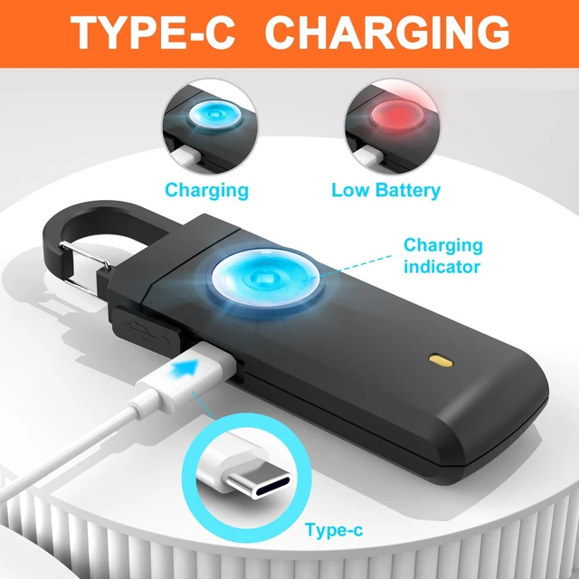 Alt view image 4 of 7 - 4Pcs Personal Safety Alarm,Rechargeable with Keychain and LED Strobe Light USB C/Micro USB/L Easy Use and Portable, Compatible with iPhone 17/16/15/14/13/12/11/X/XR/XS/8/Android/Tablet (3.28FT)