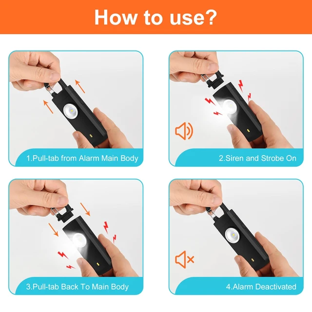 Alt view image 6 of 7 - 4Pcs Personal Safety Alarm,Rechargeable with Keychain and LED Strobe Light USB C/Micro USB/L Easy Use and Portable, Compatible with iPhone 17/16/15/14/13/12/11/X/XR/XS/8/Android/Tablet (3.28FT)