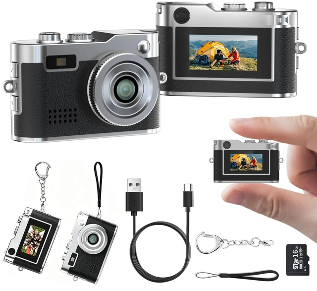 Main image of Mini Keychain Camera, 1080P Retro Digital Camera, Tiny Vantage Camcorder with 16GB SD Card, 0.96" Screen, Compact Pocket Camera for Kids, Students, Travel, Daily (Black)
