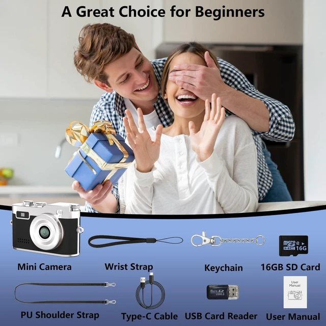 Alt view image 6 of 6 - Mini Keychain Camera, 1080P Retro Digital Camera, Tiny Vantage Camcorder with 16GB SD Card, 0.96" Screen, Compact Pocket Camera for Kids, Students, Travel, Daily (Black)