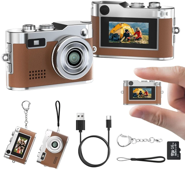 Main image of Mini Keychain Camera, 1080P Retro Digital Camera, Tiny Vantage Camcorder with 16GB SD Card, 0.96" Screen, Compact Pocket Camera for Kids, Students, Travel, Daily (Brown)