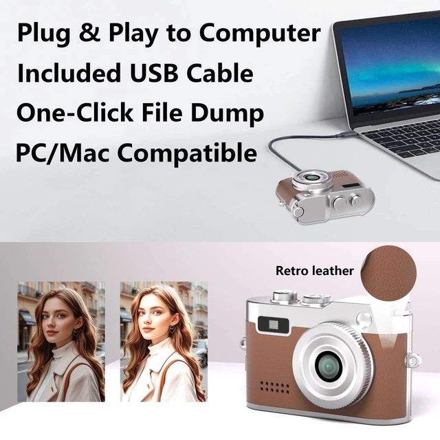 Alt view image 4 of 6 - Mini Keychain Camera, 1080P Retro Digital Camera, Tiny Vantage Camcorder with 16GB SD Card, 0.96" Screen, Compact Pocket Camera for Kids, Students, Travel, Daily (Brown)