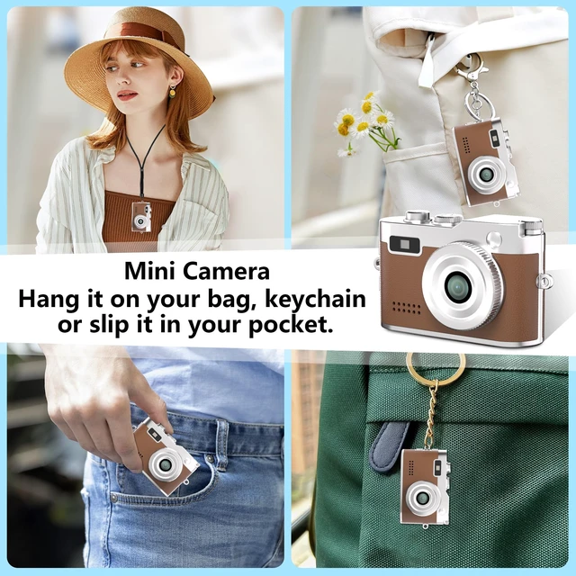 Alt view image 5 of 6 - Mini Keychain Camera, 1080P Retro Digital Camera, Tiny Vantage Camcorder with 16GB SD Card, 0.96" Screen, Compact Pocket Camera for Kids, Students, Travel, Daily (Brown)