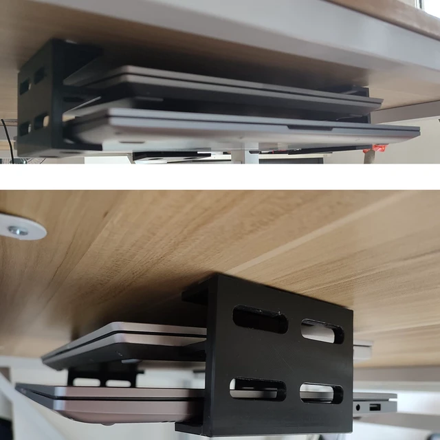 Alt view image 2 of 6 - Under Desk Double Decker Laptop Holder Mount with Screw, Under Desk Laptop Mount Bracket, Add On Under Table Keyboard Storage (3 Pcs)