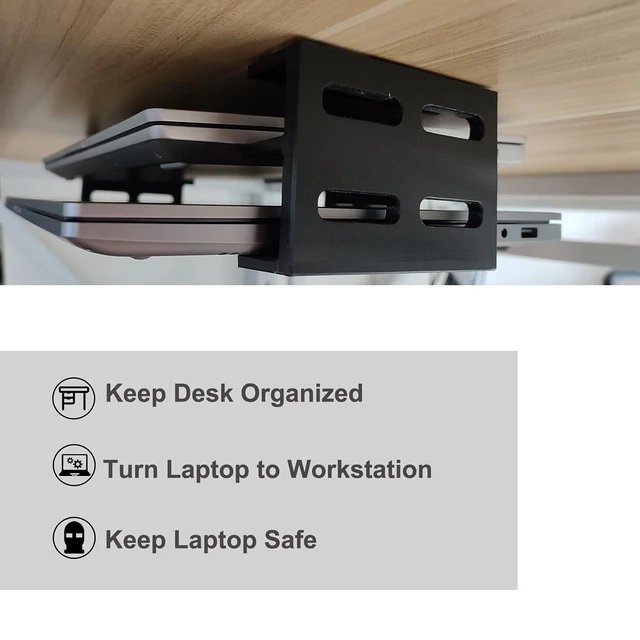 Alt view image 4 of 6 - Under Desk Double Decker Laptop Holder Mount with Screw, Under Desk Laptop Mount Bracket, Add On Under Table Keyboard Storage (3 Pcs)