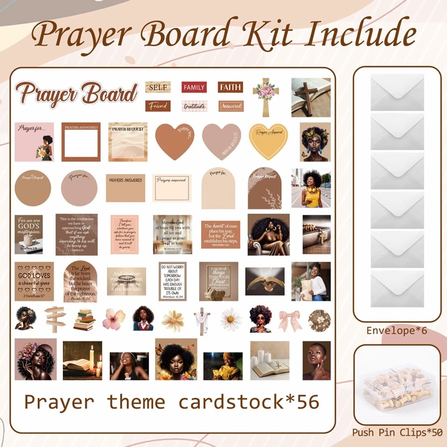 Alt view image 2 of 7 - Black Women Prayer Board Kit - 162 Pcs Prayer Board Stickers Supplies with Pins Envelope Bible Verse Quotes Cards, Motivational Scrapbook Stickers, Bible Study Supplies (Not Including Board)