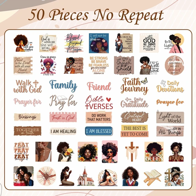 Alt view image 3 of 7 - Black Women Prayer Board Kit - 162 Pcs Prayer Board Stickers Supplies with Pins Envelope Bible Verse Quotes Cards, Motivational Scrapbook Stickers, Bible Study Supplies (Not Including Board)