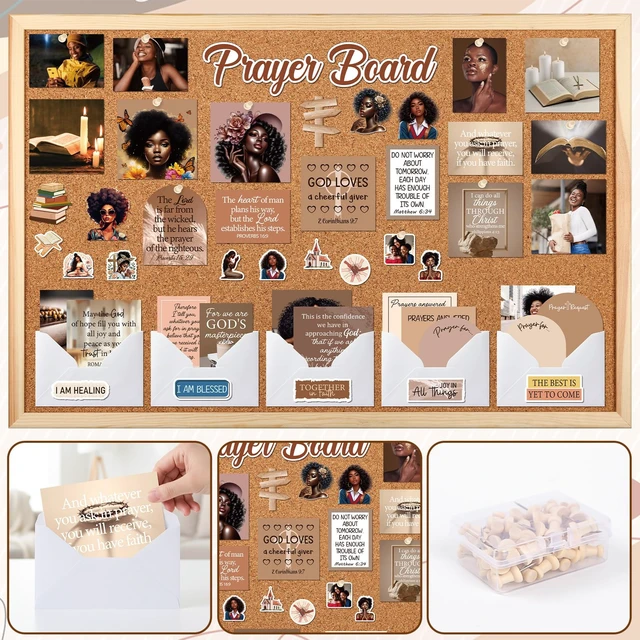 Alt view image 4 of 7 - Black Women Prayer Board Kit - 162 Pcs Prayer Board Stickers Supplies with Pins Envelope Bible Verse Quotes Cards, Motivational Scrapbook Stickers, Bible Study Supplies (Not Including Board)