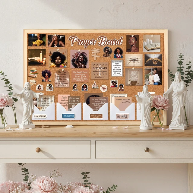 Alt view image 6 of 7 - Black Women Prayer Board Kit - 162 Pcs Prayer Board Stickers Supplies with Pins Envelope Bible Verse Quotes Cards, Motivational Scrapbook Stickers, Bible Study Supplies (Not Including Board)