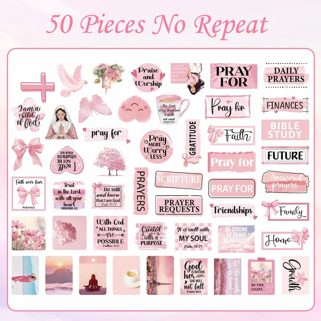 Alt view image 3 of 7 - 164 Pcs Bible Verse Prayer Board Kit Pink Prayer Board Supplies 50 Prayer Stickers, 50 Pins, 58 Bible Verse Quotes Cards, 6 Envelope, Bible Study Supplies for Women, Not Included Board