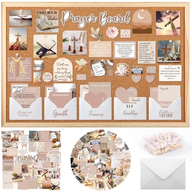 Main image of 162 Pcs Brown Prayer Board Kit Christian Prayer Board Supplies 50 Prayer Stickers, 50 Pins, 56 Bible Verse Quotes Cards, 6 Envelope, Bible Study Supplies for Women, Not Included Board