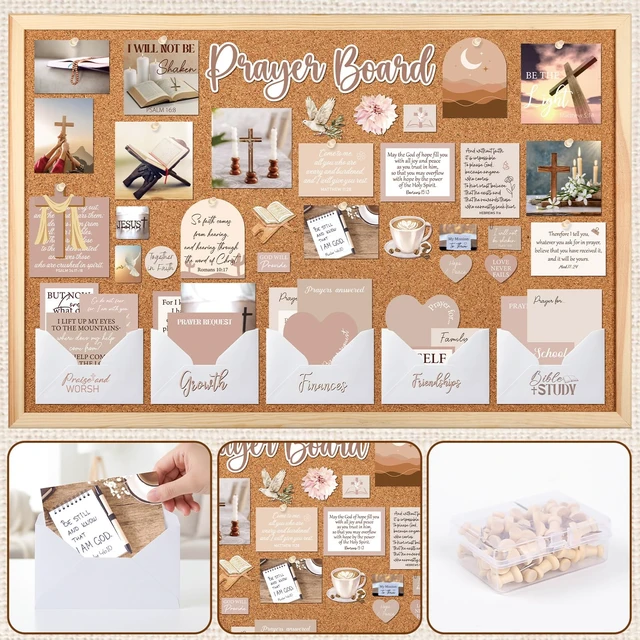 Alt view image 4 of 6 - 162 Pcs Brown Prayer Board Kit Christian Prayer Board Supplies 50 Prayer Stickers, 50 Pins, 56 Bible Verse Quotes Cards, 6 Envelope, Bible Study Supplies for Women, Not Included Board