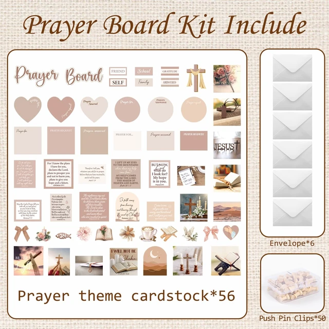 Alt view image 2 of 6 - 162 Pcs Brown Prayer Board Kit Christian Prayer Board Supplies 50 Prayer Stickers, 50 Pins, 56 Bible Verse Quotes Cards, 6 Envelope, Bible Study Supplies for Women, Not Included Board