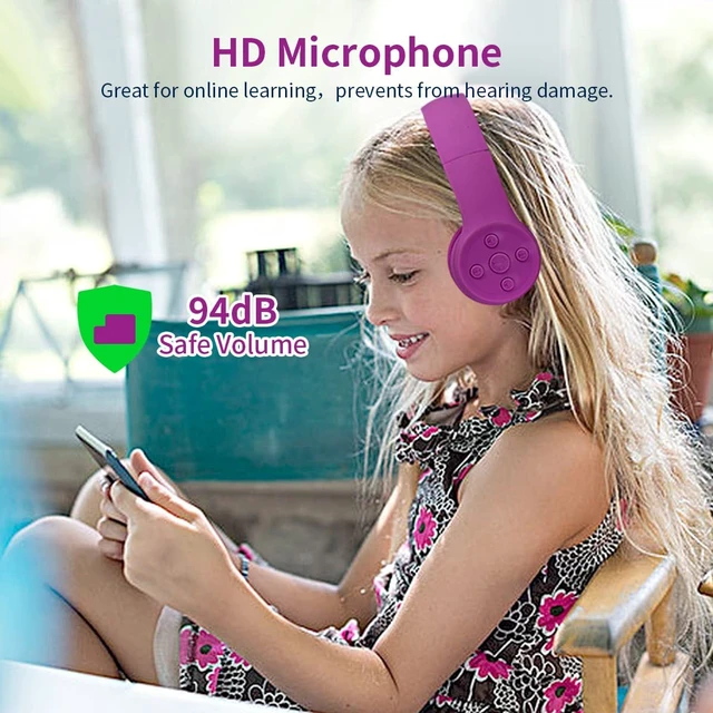 Alt view image 3 of 7 - Toddler Bluetooth Headphones for Girls, Kids Wireless Headphone with Built-in Mic, Volume Limiting Headphones, Comfort Ear Cushions for Children Online Learning, Travel (Purple)