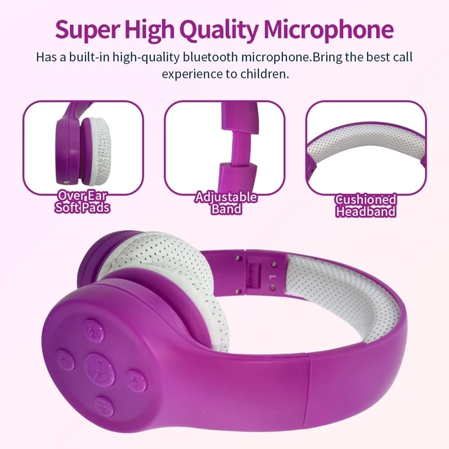 Alt view image 5 of 7 - Toddler Bluetooth Headphones for Girls, Kids Wireless Headphone with Built-in Mic, Volume Limiting Headphones, Comfort Ear Cushions for Children Online Learning, Travel (Purple)