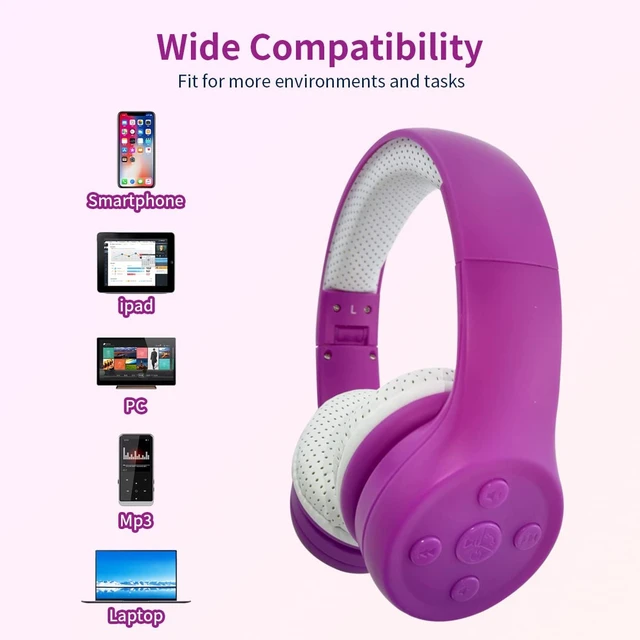 Alt view image 6 of 7 - Toddler Bluetooth Headphones for Girls, Kids Wireless Headphone with Built-in Mic, Volume Limiting Headphones, Comfort Ear Cushions for Children Online Learning, Travel (Purple)