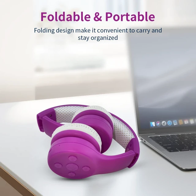 Alt view image 7 of 7 - Toddler Bluetooth Headphones for Girls, Kids Wireless Headphone with Built-in Mic, Volume Limiting Headphones, Comfort Ear Cushions for Children Online Learning, Travel (Purple)